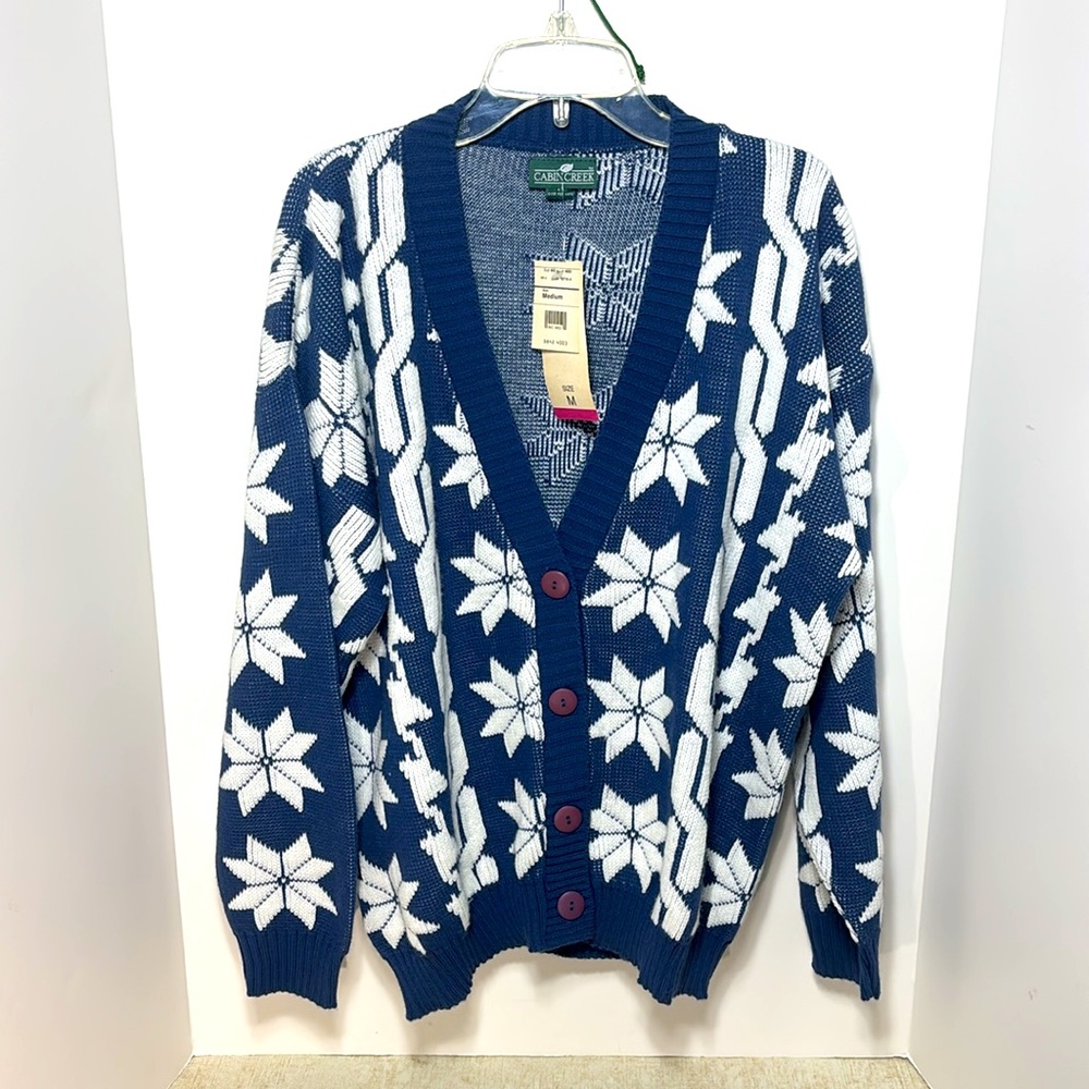 Vintage Cabin Creek Snowflake 80's Cozy Button Up V-Neck Sweater (Med) NWT